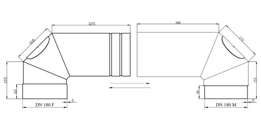 Reuter - Doppel Rauchrohrbogen aus 2 mm Stahlblech mit Tür Ø 180 mm Kaminzubehör