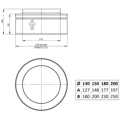 Mündungsabschluss (bis 450°C/N1) - doppelwandig - Tecnovis TEC-DW-NOIR