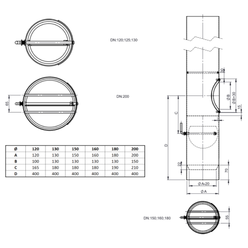 Ofenrohr - Längenelement 1000 mm mit Drosselklappe, Kugelfang, Kondensatring und Tür schwarz - TEC-Stahl