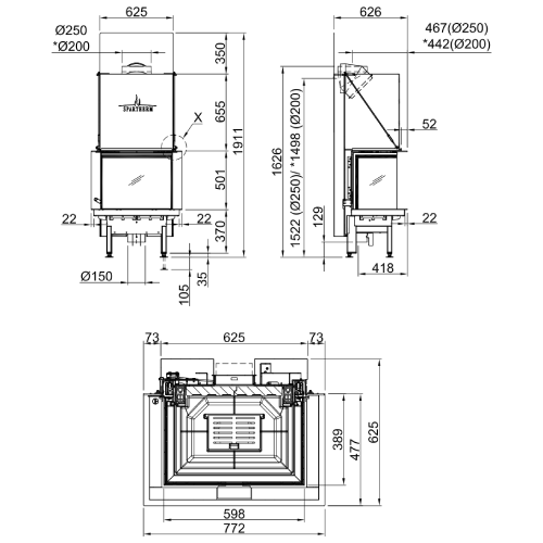 Spartherm Premium A-3RL-60h Kamineinsatz 10 kW Panoramakamin Schiebetür