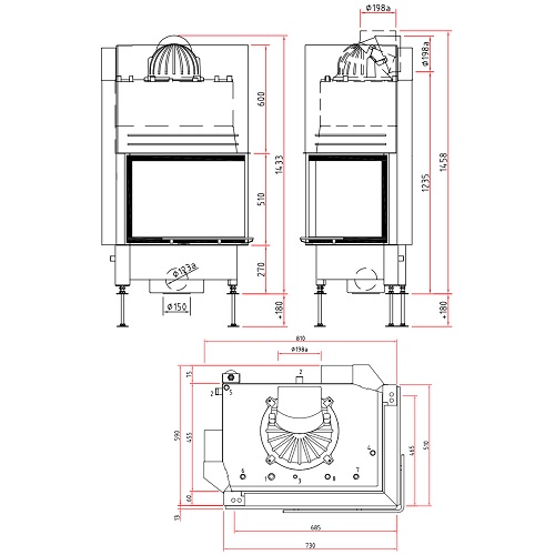 SCHMID Ekko W R 67(45)51 h Kamineinsatz 14,9 kW Schiebetür wasserführend