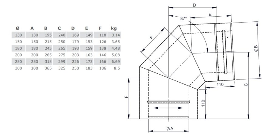 Winkel 87° starr - doppelwandig - Tecnovis TEC-DW-Design