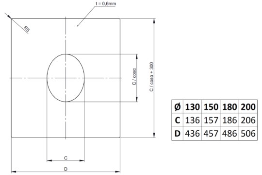 Wand-/Deckenblende einteilig 1-65° - doppelwandig - Tecnovis TEC-DW-NOIR
