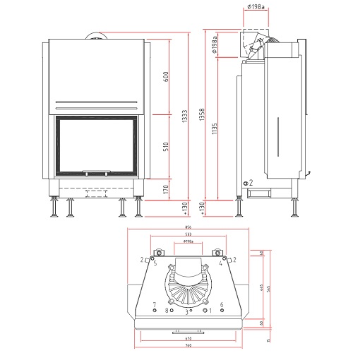 SCHMID Lina W 6751 h Kamineinsatz 14,5 kW Schiebetür wasserführend