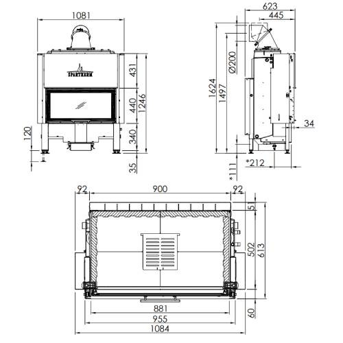 Spartherm Varia Ah H2O Kamineinsatz 10,4 kW Schiebetür wasserführend