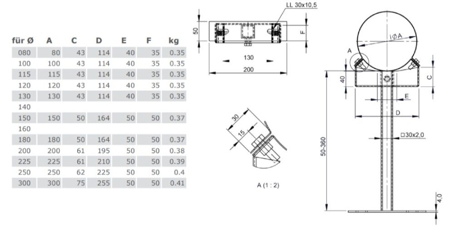 Wandabstandshalter verstellbar 50 - 360 mm - einwandig - Tecnovis TEC-EW-Classic