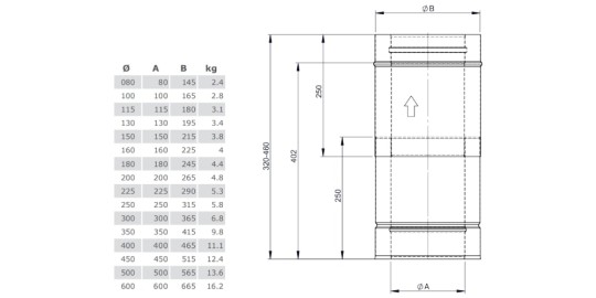 Schiebeelement für Verbindungsleitung 320-460 mm - doppelwandig - Tecnovis TEC-DW-Classic