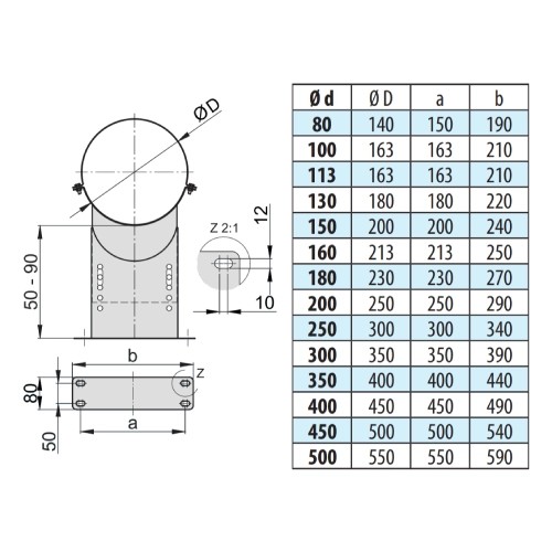 Wandhalter verstellbar 50 - 90 mm - doppelwandig - eka edelstahlkamine complex D