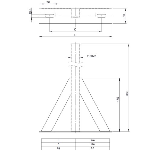 Wandteil von DW24, für Wandhalter 250 - 360 mm - doppelwandig - Tecnovis TEC-DW-CLASSIC