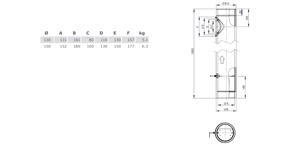 Ofenrohr - doppelwandig - Längenelement 1000 mm mit Klappe und Tür (mit Einzug) schwarz - Tecnovis TEC-Protect