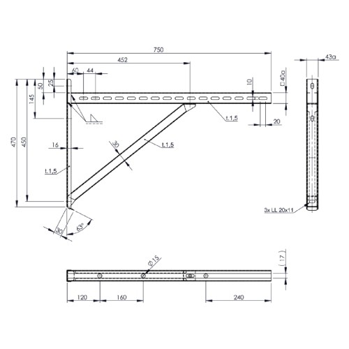 Wandstütze & Querträger Typ III 750 mm - doppelwandig - Tecnovis TEC-DW-Design