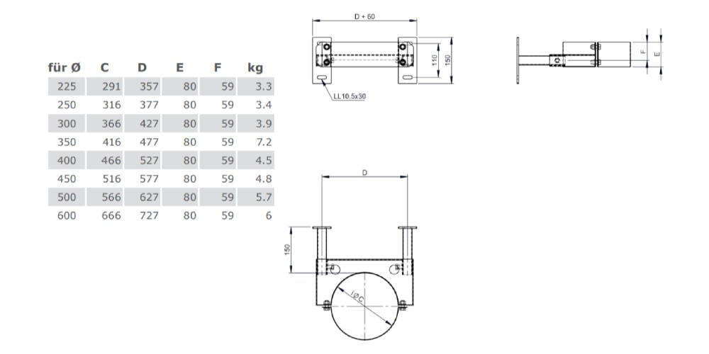 Wandabstandshalter 50-150 mm für Tecnovis TEC-DW-Classic und TEC-DW-Silver