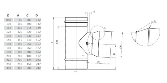T-Klix 87° mit Wassernase Abgang - einwandig für Tecnovis TEC-EW-SILVER