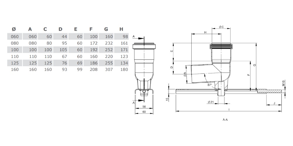 Winkel 87° mit Stützfuß und Auflageschiene - einwandig - Tecnovis TEC-PPS und TEC-PP-FLEX