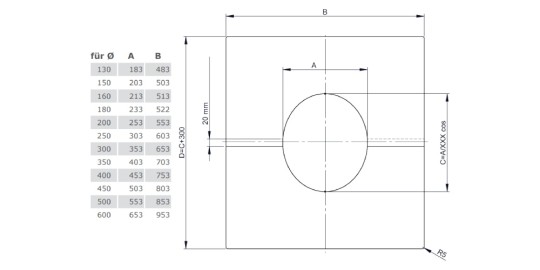 Deckenblende, zweiteilig 1° - 65° - doppelwandig - Tecnovis TEC-DW-Standard