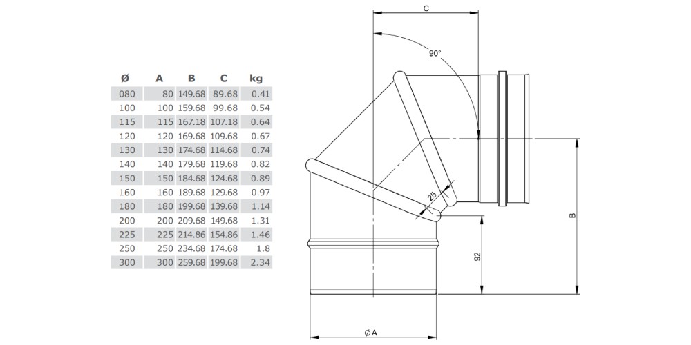 Winkel drehbar 0 - 90° - einwandig - Tecnovis TEC-EW-Classic