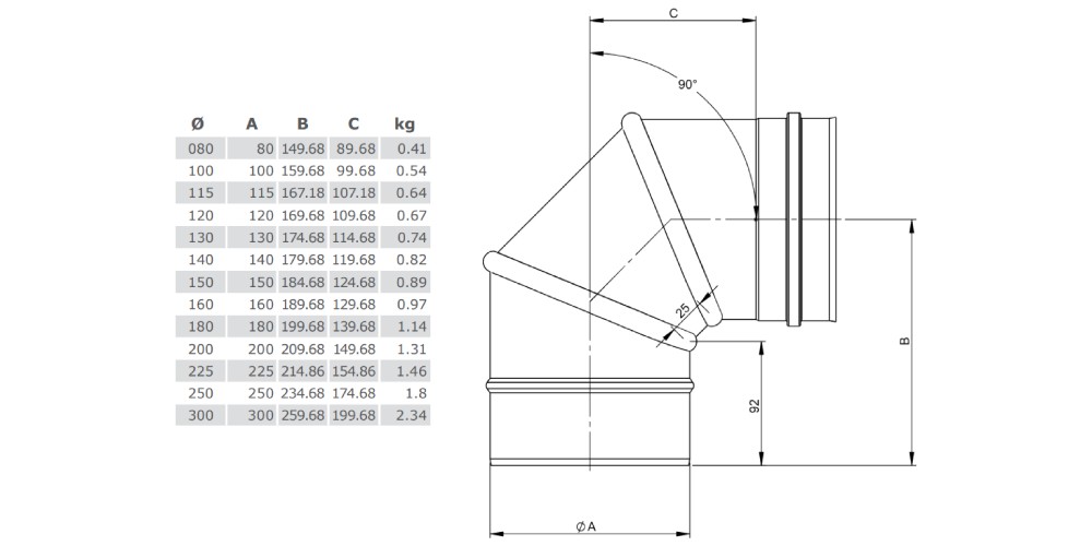 Winkel drehbar 0 - 90° - einwandig - Tecnovis TEC-EW-Classic