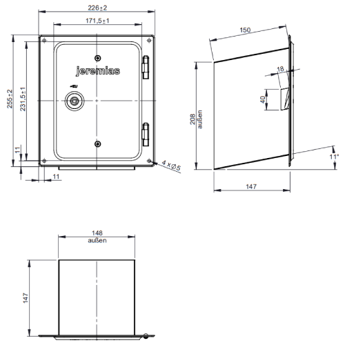 Edelstahlkamintüre 210 x 140 mm mit Rußschutzüre & Schiebestutzen 150 mm schräg - Tecnovis TEC-EW-Classic