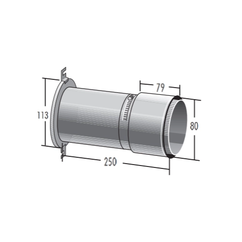 Anschlussteil 113 mm mit Erweiterung mit Wandfutter schiebbar - einwandig - Raab EW-FU