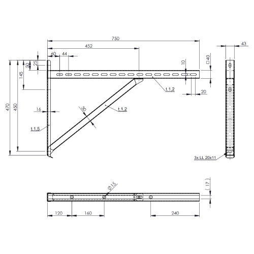 Wandstützen & Querträger Typ III 750 mm für Tecnovis Systeme