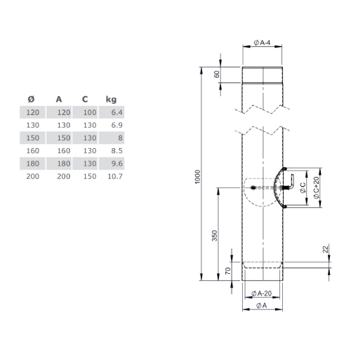 Ofenrohr - Längenelement 1000 mm mit Drosselklappe und Tür (mit Einzug) gussgrau - Tecnovis TEC-Stahl