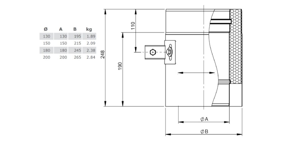 Längenelement 250 mm mit Aufnahme für Wandhalter - doppelwandig - Tecnovis TEC-DW-Design