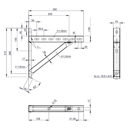 Wandstütze & Querträger Typ I 350 mm - doppelwandig - Tecnovis TEC-DW-Design