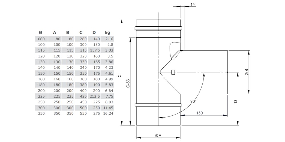 T-Klix 90° mit Wassernase - einwandig - Tecnovis TEC-EW-Classic