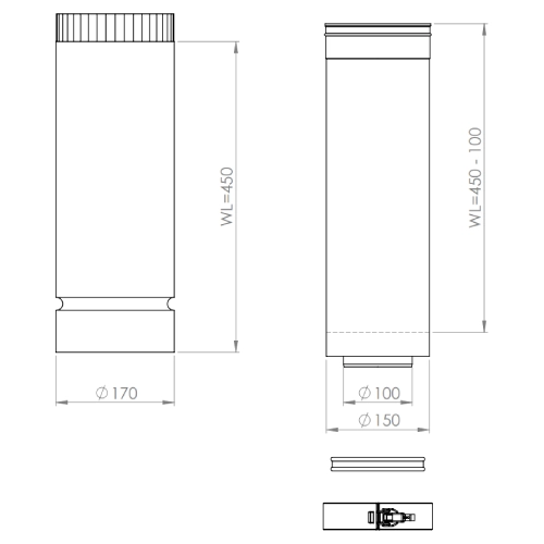 Verlängerung über Dach, L = 500 mm, schwarz, Ø150/100 mm - DRU LAS ES-I 150/100
