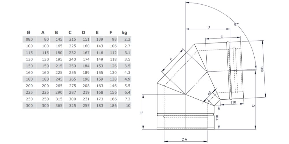Winkel 87° starr - doppelwandig - Tecnovis TEC-DW-Silver
