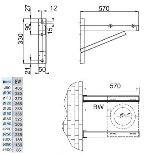 Wandstützen & Querträger 570 mm - doppelwandig - Reuter DW-Systeme