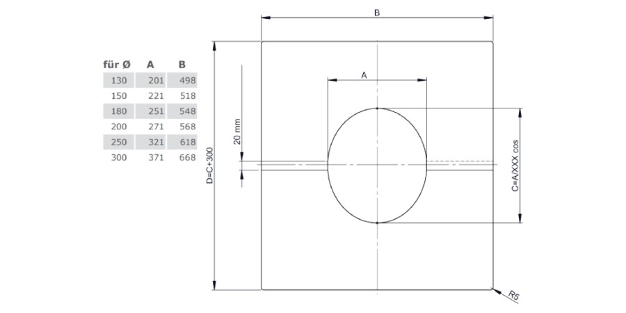 Deckenblende zweiteilig 1° - 65° - doppelwandig - Tecnovis TEC-DW-Design