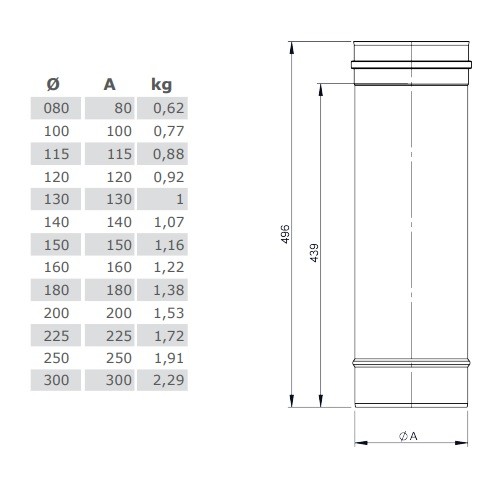Längenelement 500 mm - einwandig für Tecnovis EW-SILVER