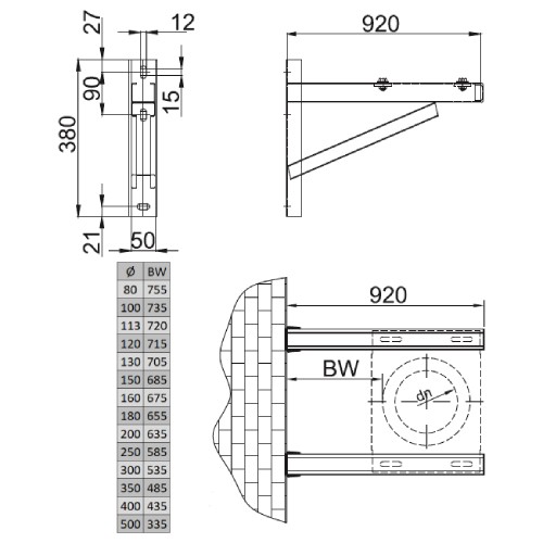 Wandstützen & Querträger 920 mm - doppelwandig - Reuter DW-Systeme