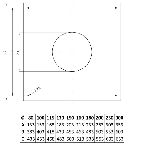 Wand-/Deckenblende einteilig 0° - doppelwandig - Tecnovis TEC-DW-STANDARD