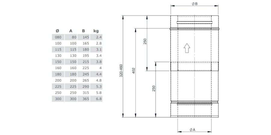 Schiebeelement für Verbindungsleitung 320-460 mm aus Kupfer - doppelwandig - Tecnovis TEC-DW-Classic