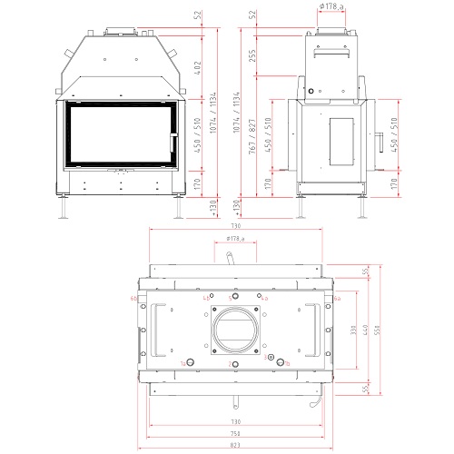 SCHMID Lina W TV 73 s/s Kamineinsatz 11 kW Durchsicht Dreh-/Drehtür