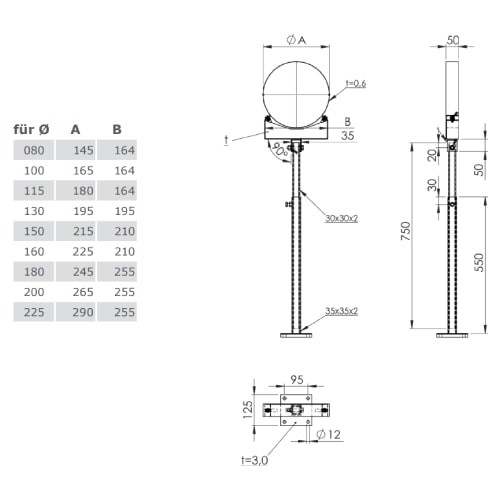 Unterstützung mit Gelenk 800 - 1200 mm für Tecnovis TEC-DW-Classic und TEC-DW-Silver