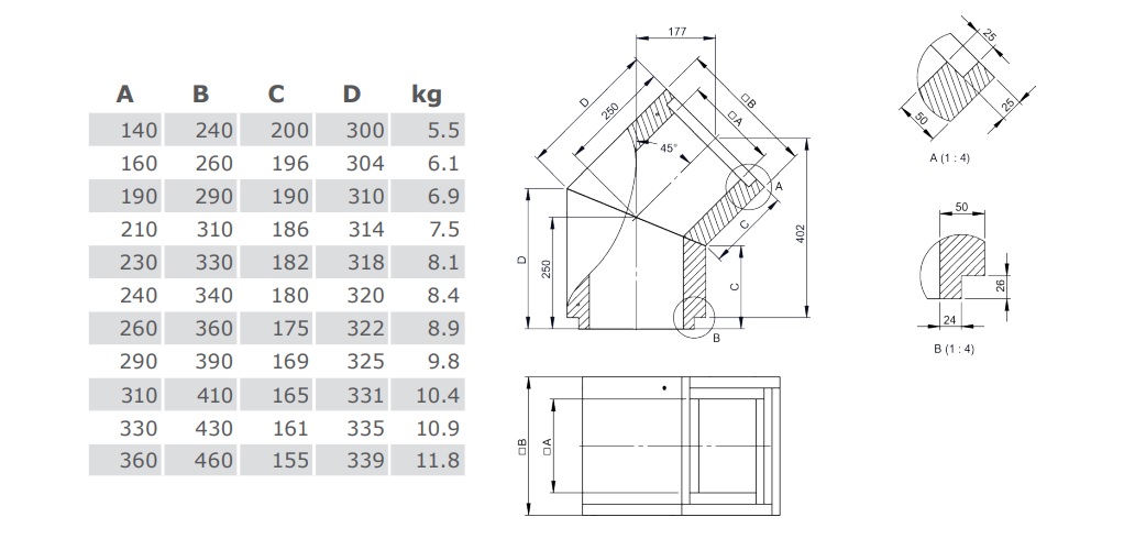 Leichtbauschornstein - Winkel 45° - Tecnovis TEC-LS-F