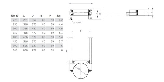 Wandabstandshalter 50 - 360 mm für Tecnovis TEC-DW-Classic und TEC-DW-Silver
