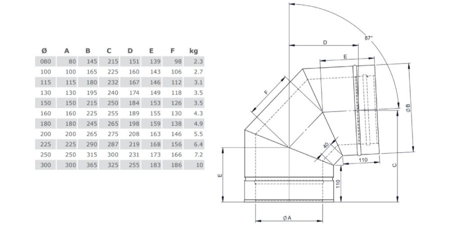 Winkel 87° starr - doppelwandig - Tecnovis TEC-DW-Silver