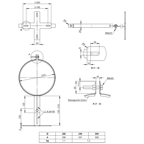 Wandabstandshalter verstellbar 130-210 mm - Tecnovis Wäscheabwurfschacht