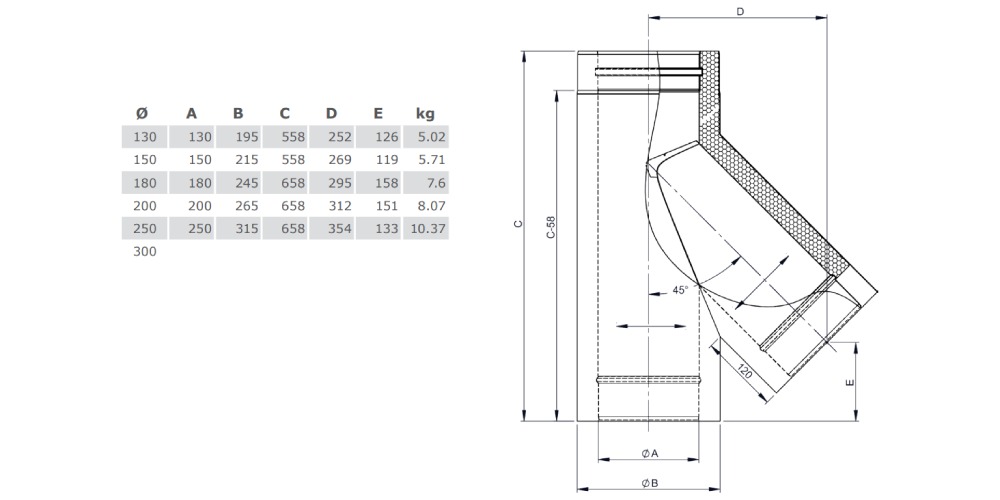 T-Anschluss 45° mit Wassernase - doppelwandig - Tecnovis TEC-DW-Design