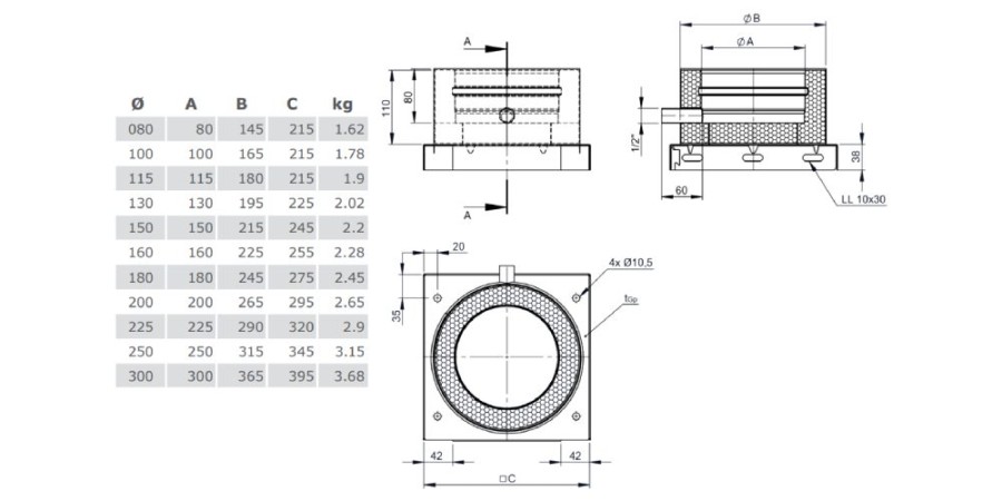 Grundplatte mit Kondensatablauf seitlich und 1/2“ Nippel - Tecnovis TEC-DW-Silver