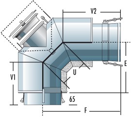 V-Bogen 90° mit RV (für Verbindungsleitung druckdicht) - doppelwandig - Raab DW-Alkon
