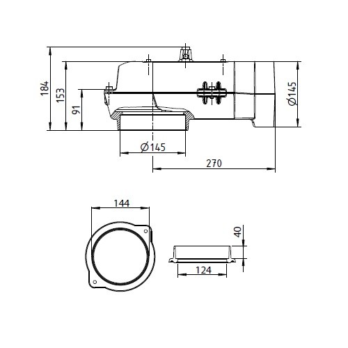 Leda - Waagerechter Guss-Heizgasstutzen Ø 145/145 mm+Heizgasstutzen Ø145 mm Kaminzubehör