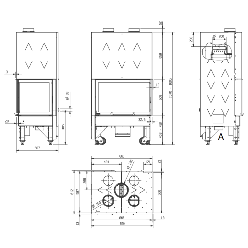 La Nordica Monoblocco 800 Angolo DX Kamineinsatz 10 kW