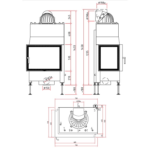 SCHMID Ekko W L 67(45)51 s Kamineinsatz 14,9 kW Drehtür wasserführend