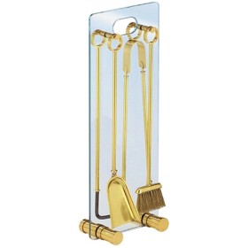 Lienbacher - Kaminbesteck 4-teilig, aus gehärtetem Glas, Besteck und Füße aus Messing Kaminzubehör