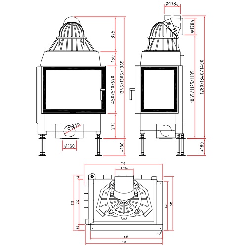 SCHMID Ekko R 67(45) s Kamineinsatz 9 kW Drehtür (mit Steg)